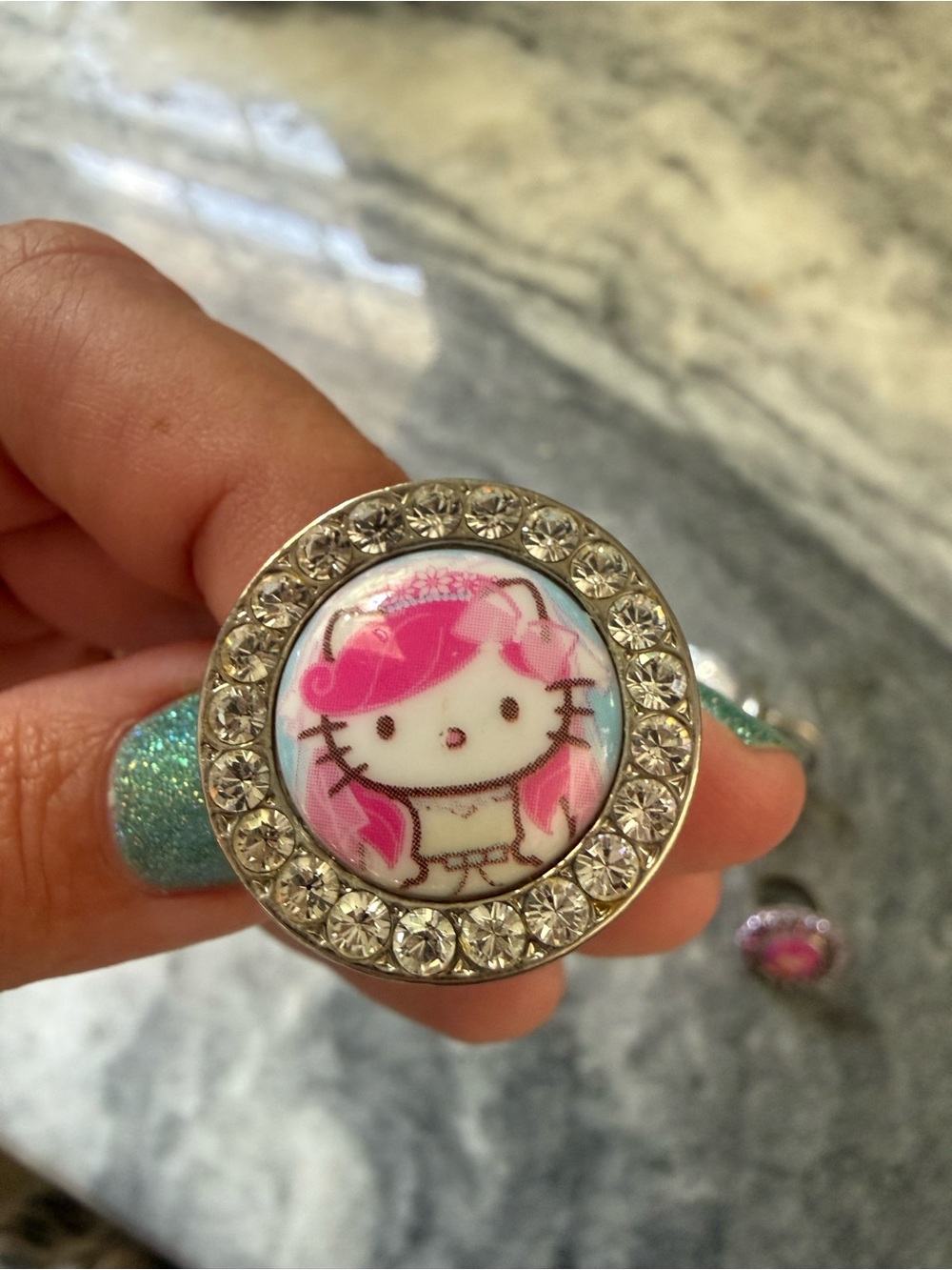 Tarina Tarantino Pink Head Bridge Pink Crystal Hello Kitty Portrait Ring